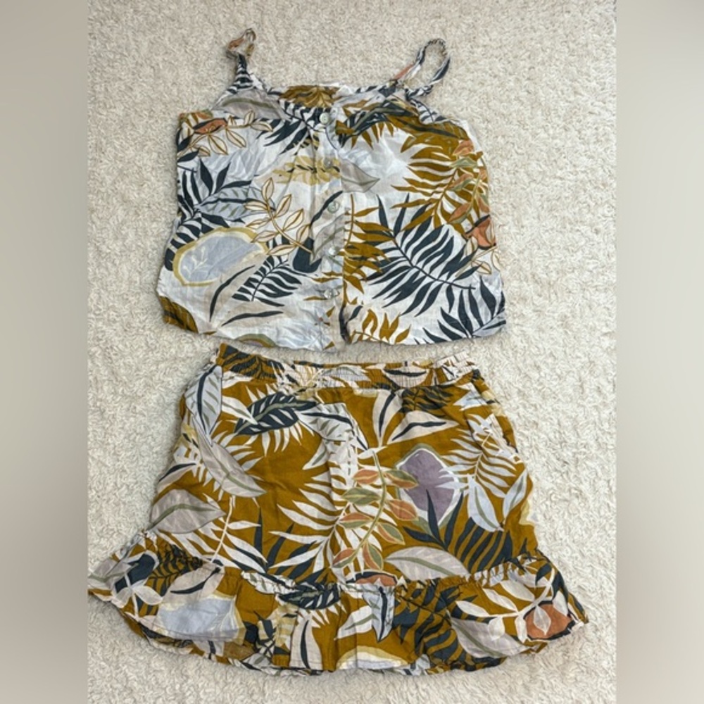 C&C CALIFORNIA L linen tank and skirt tropical print set